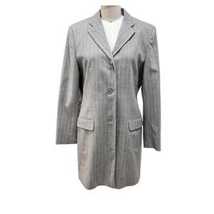 Vintage Lauren Ralph Lauren Blazer Womens 10 Gray Pinstripe Wool Long Jacket